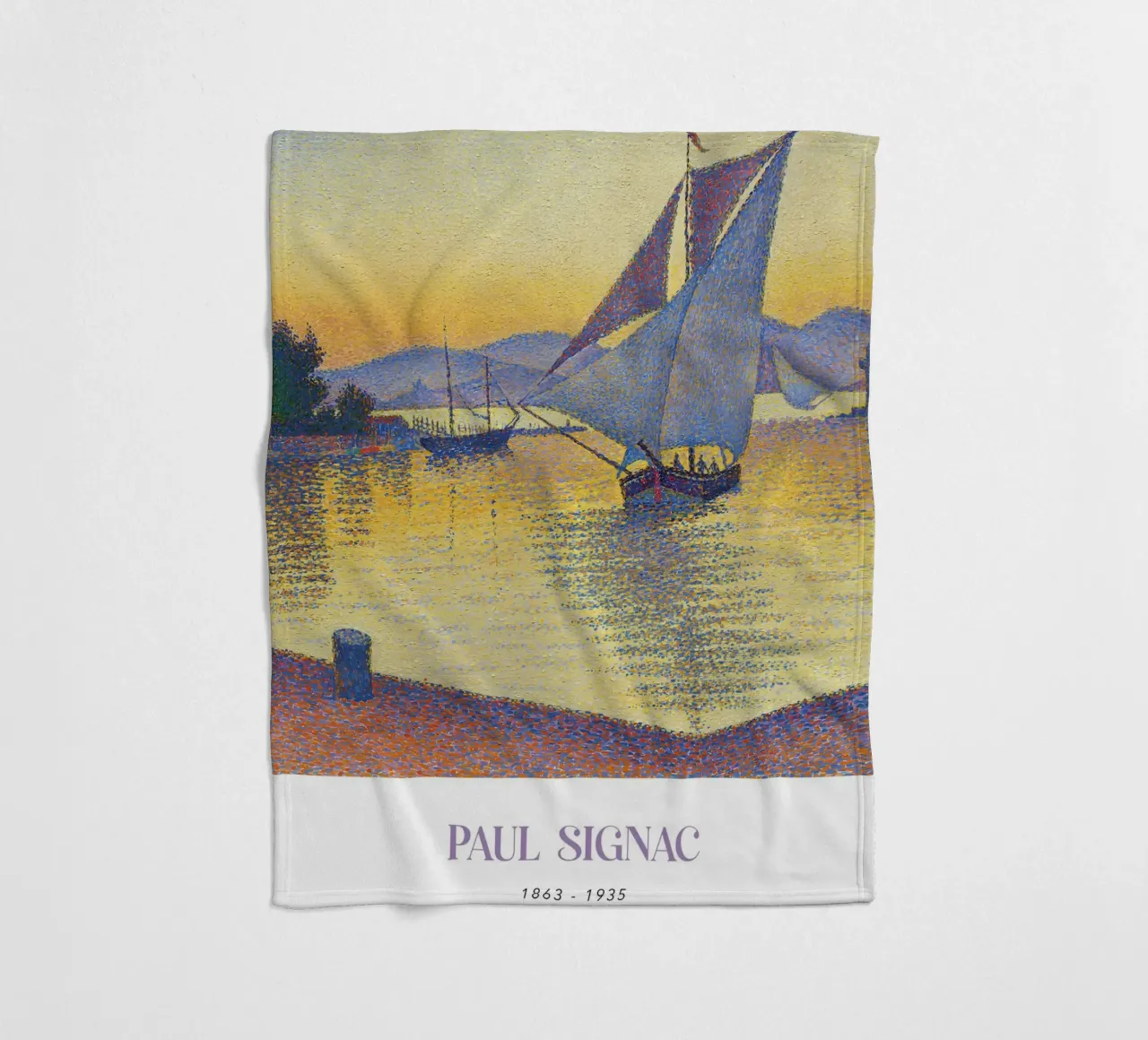 Signac Haven bij zonsondergang Pointillist Zeilboot Print fleecedeken van NorwesClub