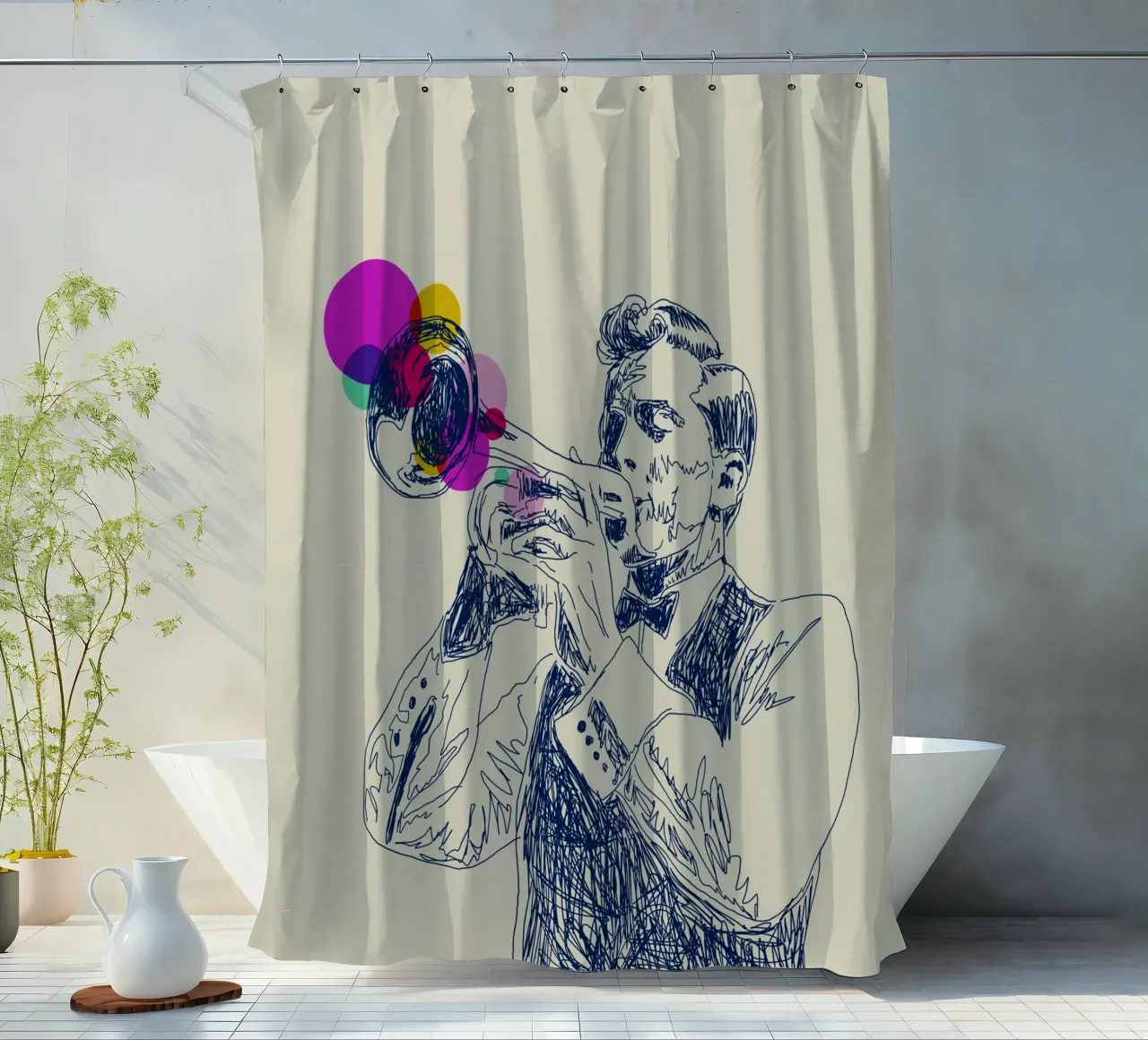 Jazz in Ink shower curtain by Indigo Rain