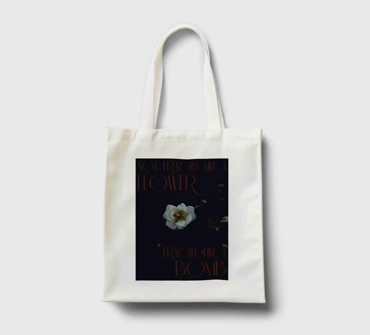 Not fragile like a flower, fragile like a bomb. borsa in juta da smallstage.photography