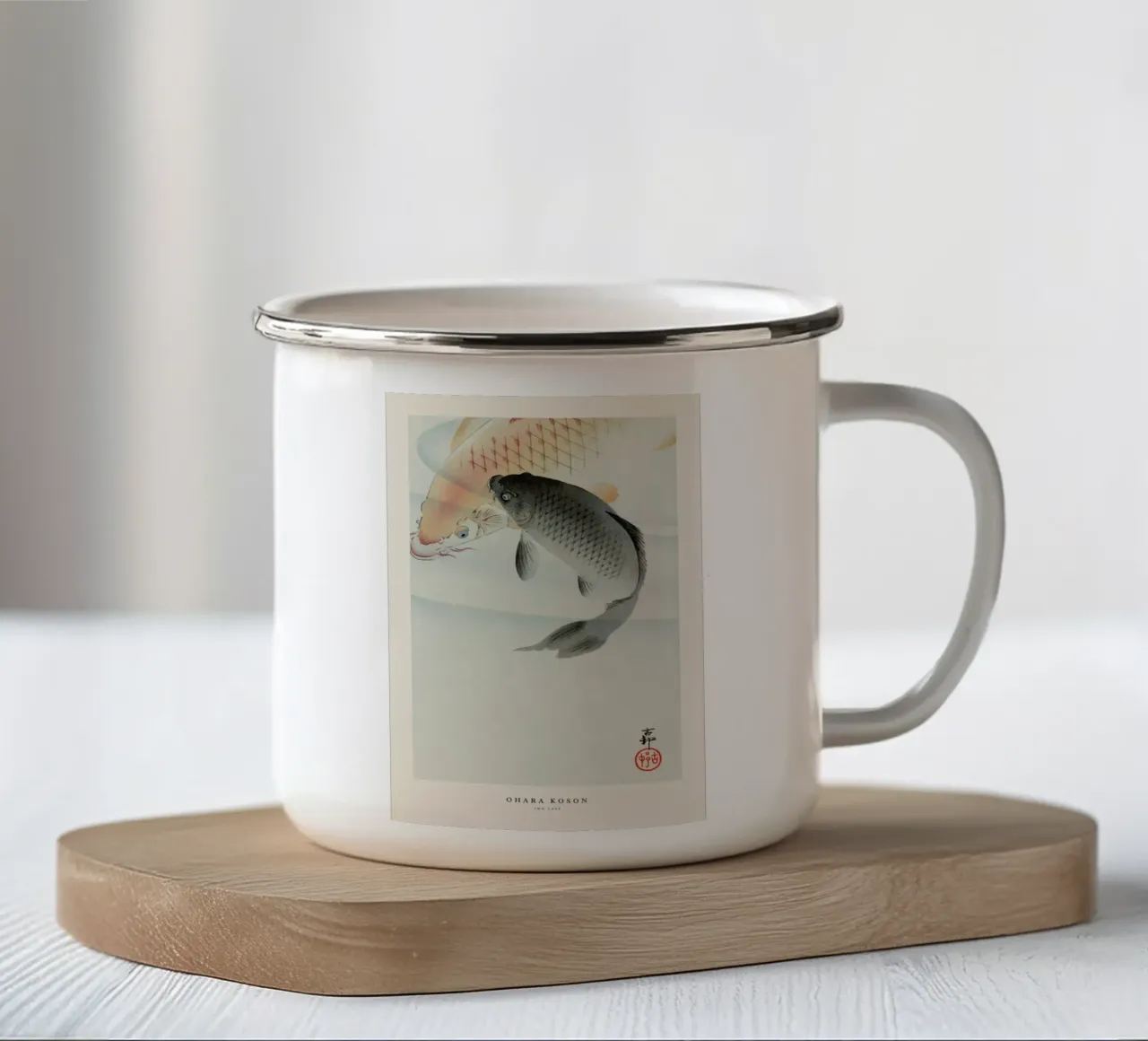Koson - Two Carp emaille mok van Vintage by JUNIQE