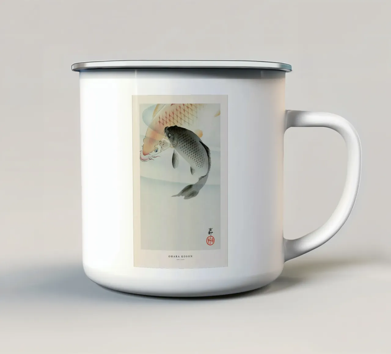 Koson - Two Carp emaille mok van Vintage by JUNIQE