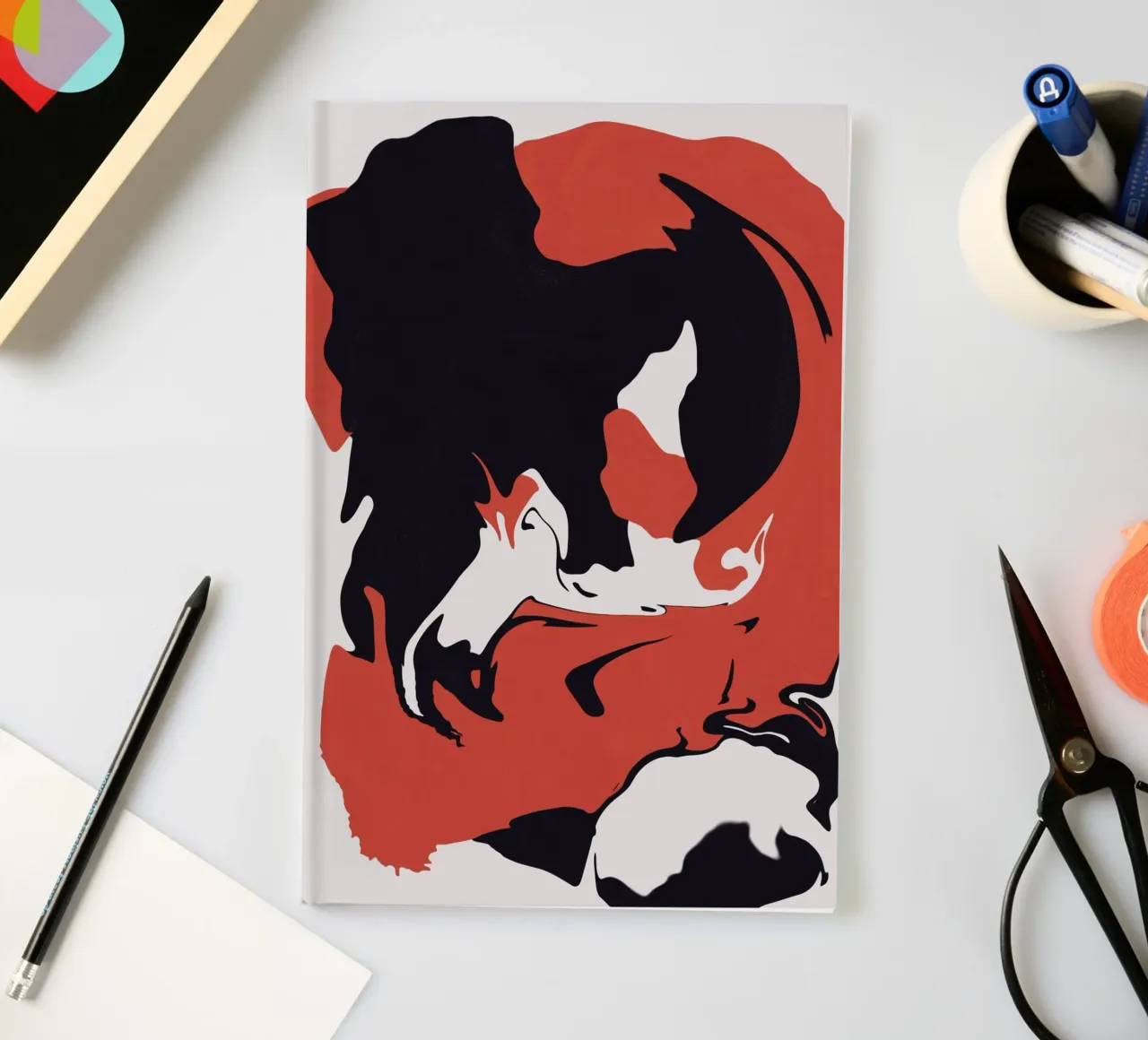 Abstract liquify red and black notebook by Little Dean