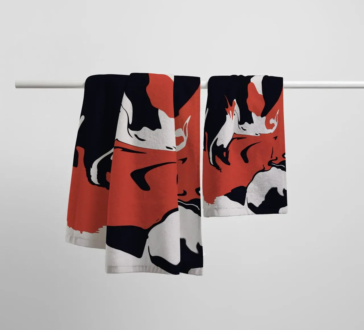 Abstract liquify red and black towel by Little Dean