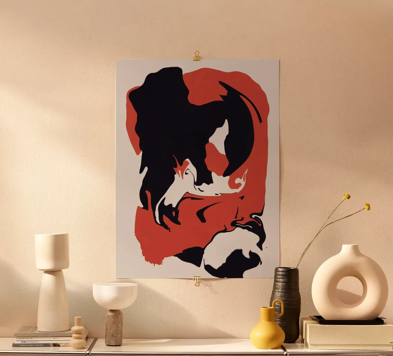 Abstract liquify red and black hahnemühle by Little Dean