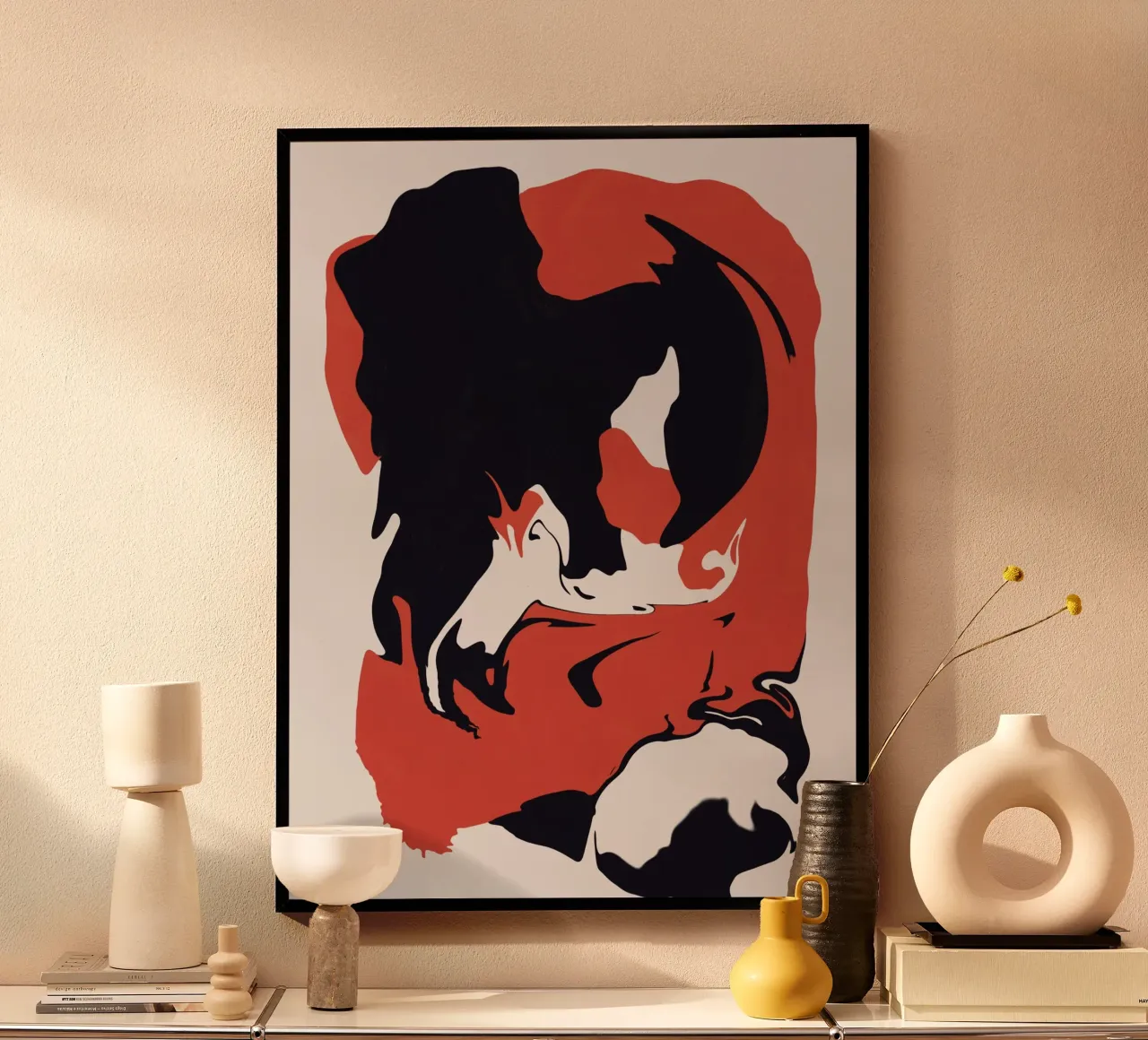 Abstract liquify red and black hahnemühle by Little Dean