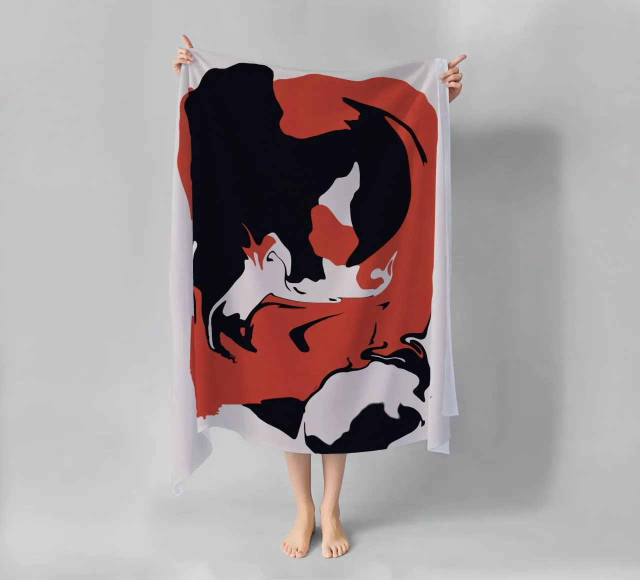 Abstract liquify red and black beach towel by Little Dean