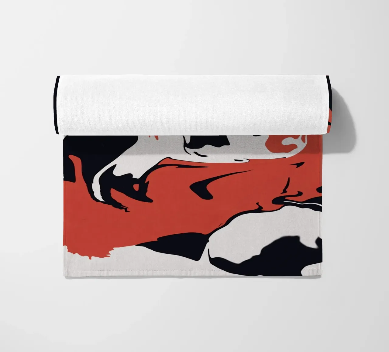 Abstract liquify red and black beach towel by Little Dean