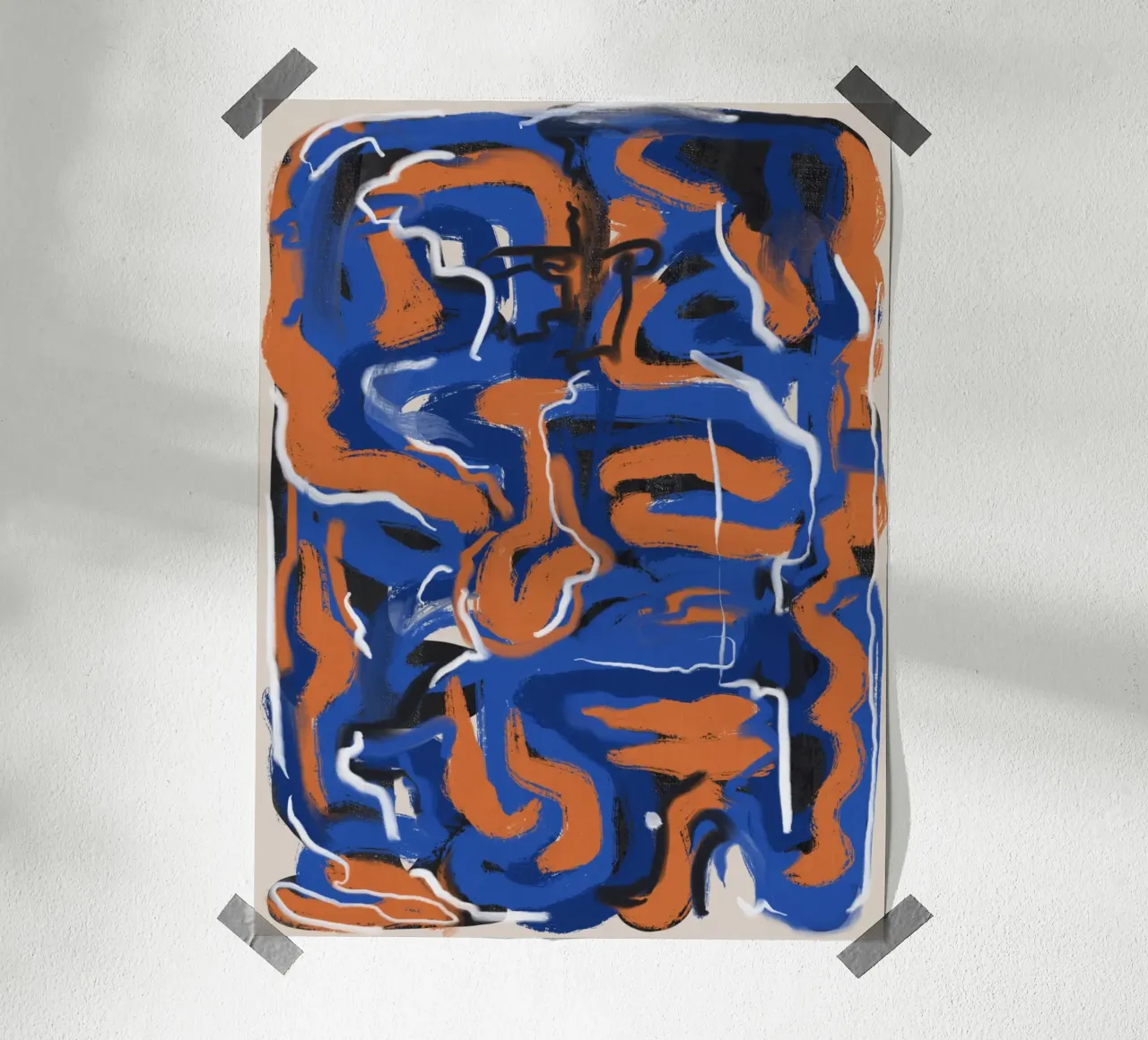 Dans van blauw en rood poster met aluminium frame van Little Dean