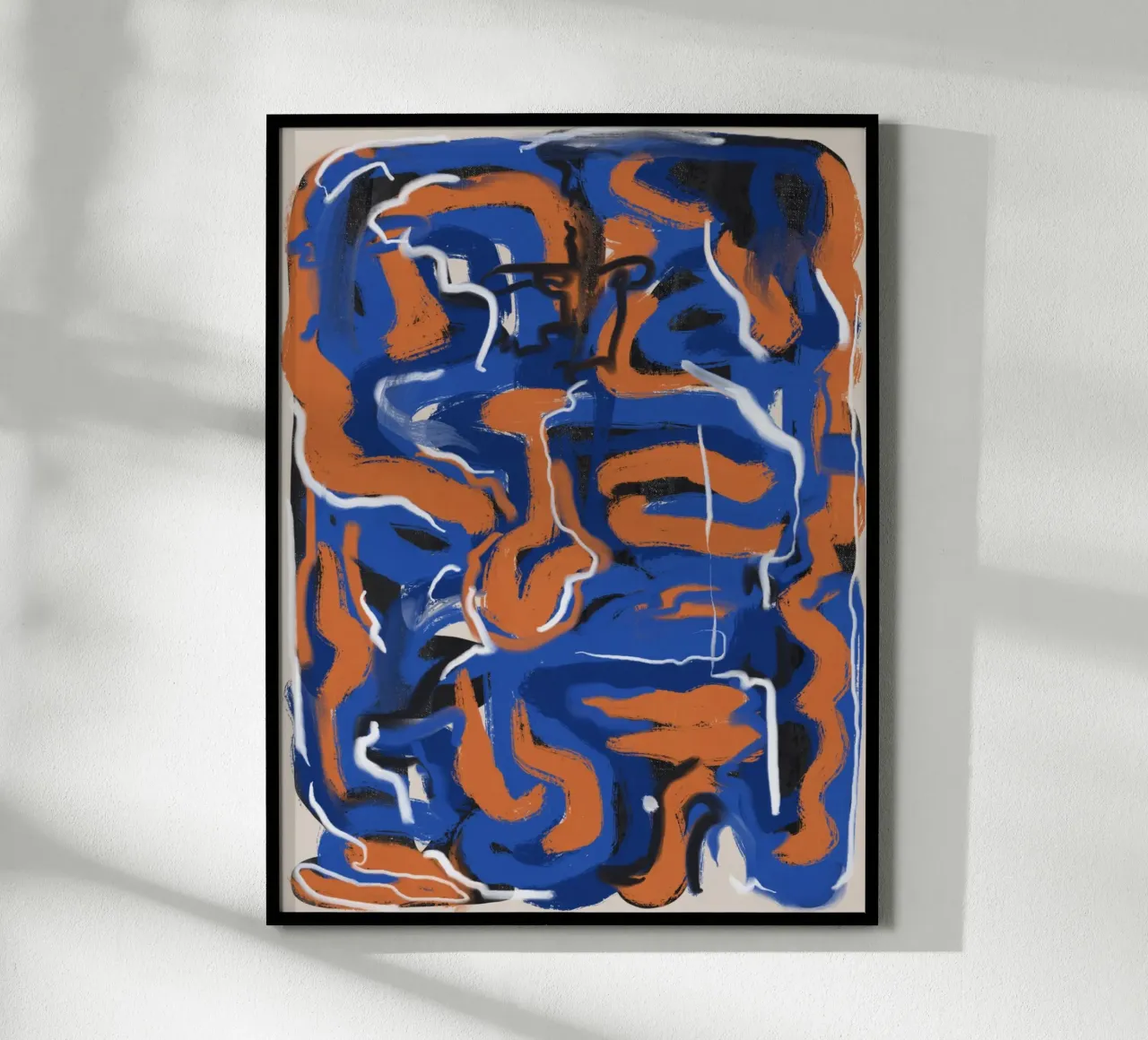 Dans van blauw en rood poster met aluminium frame van Little Dean