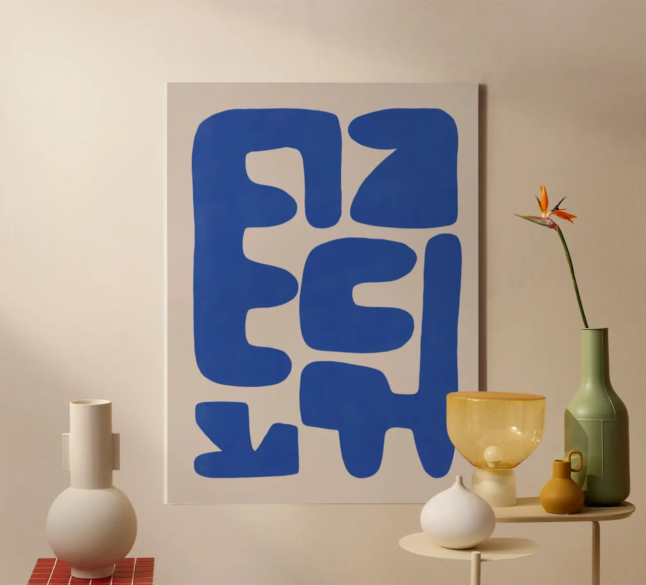 Onregelmatige vorm schikking in blauw canvas met Baklijst van Little Dean