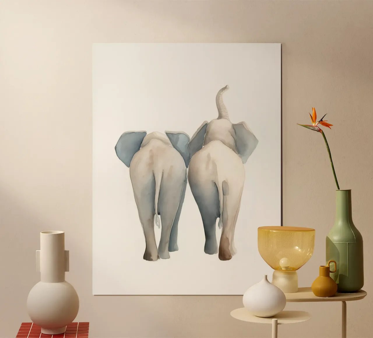 Passeggiata con gli elefanti poster con telaio in plastica da Carinaprint