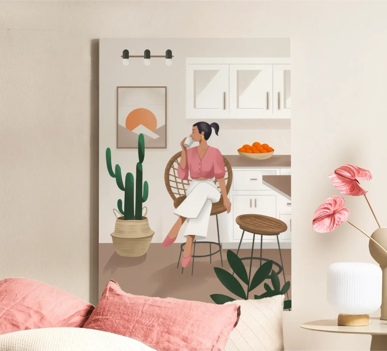 Cucina Cactus Calm tela con Cornice a cassetta da Fine Sanctuary