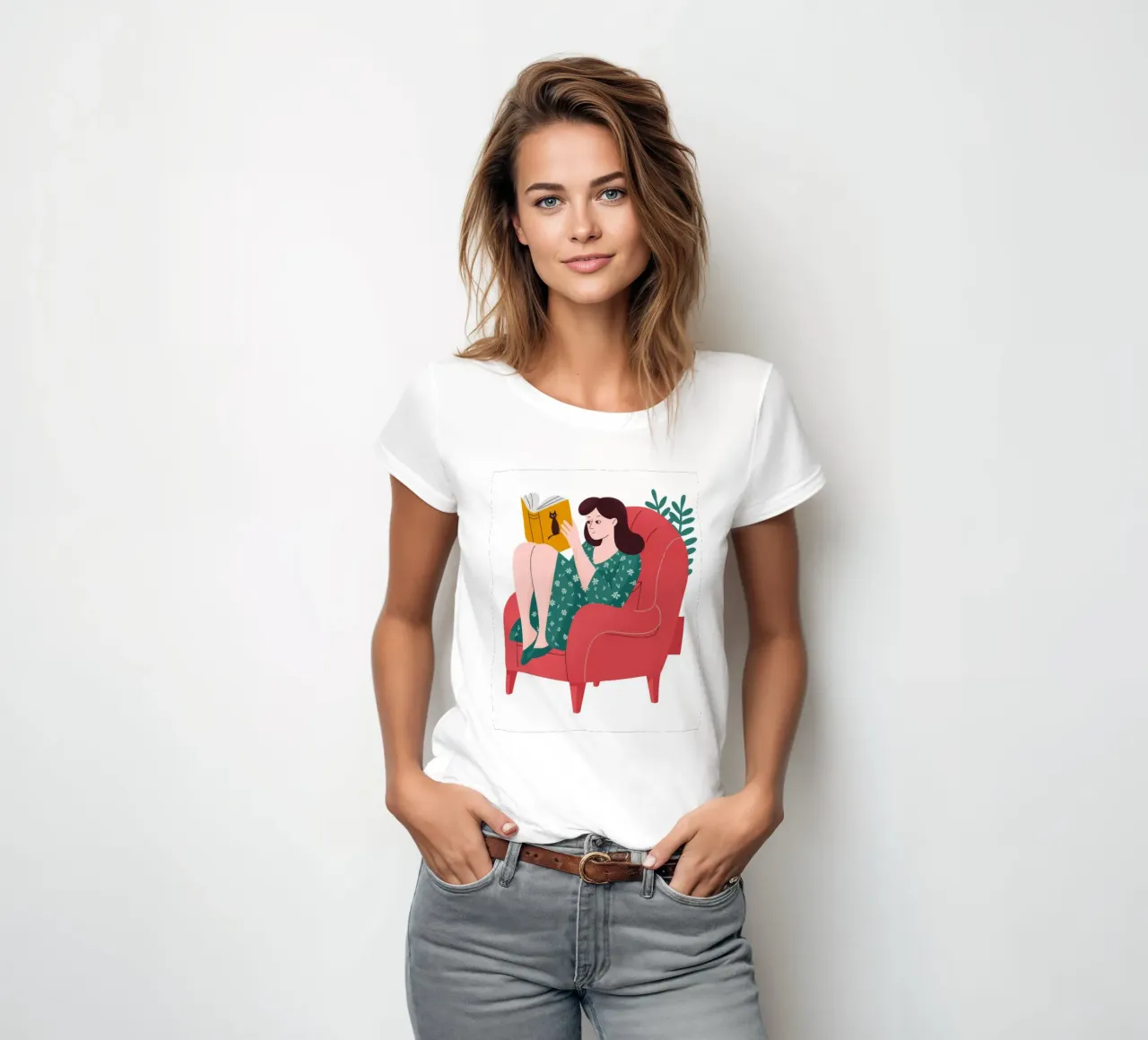 Red Chair Reading women's fitted t-shirt by Fine Sanctuary