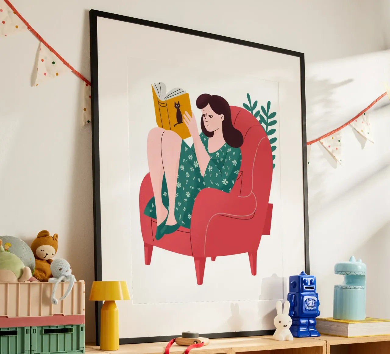 Red Chair Reading poster by Fine Sanctuary