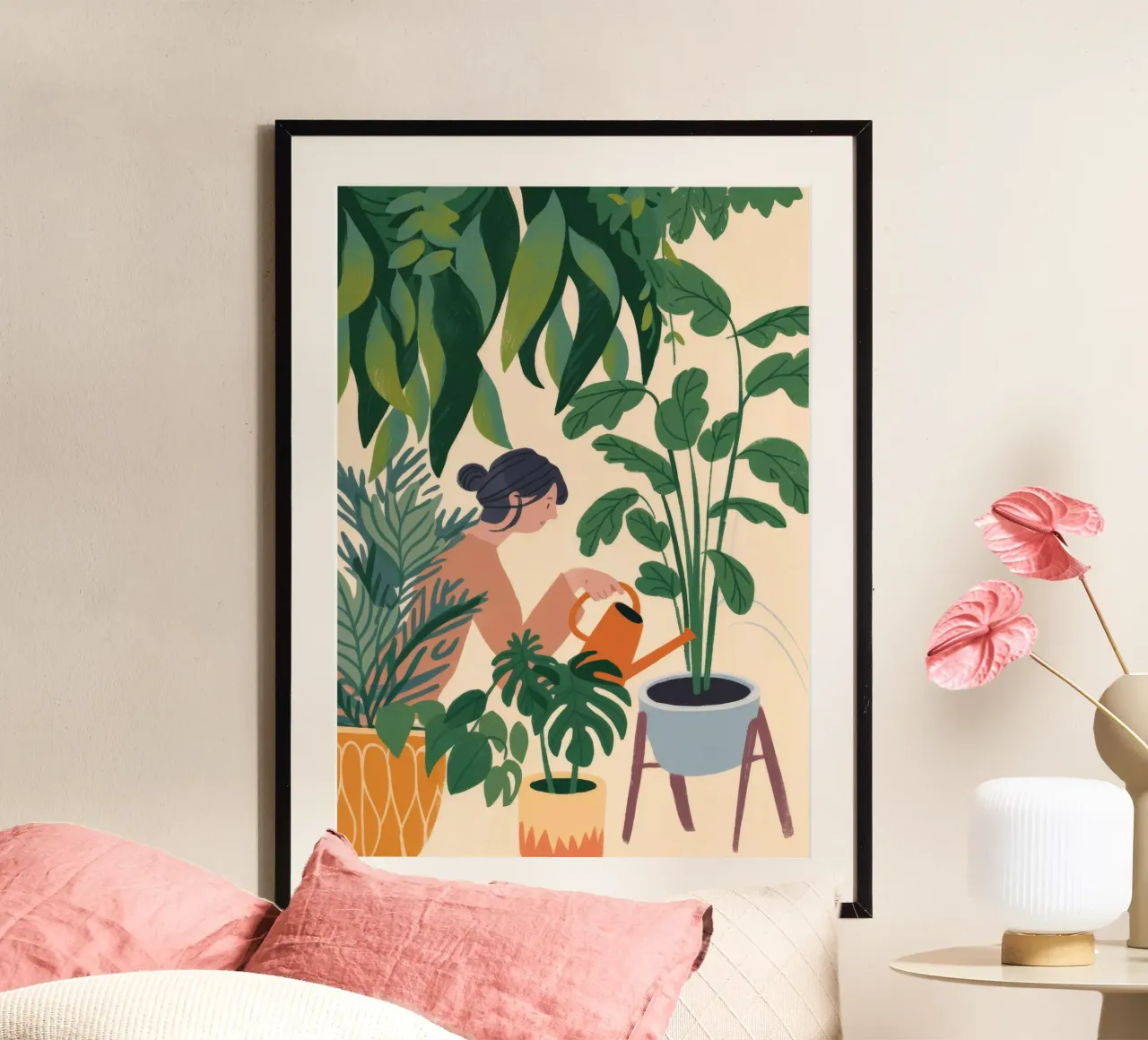 Cura del verde tranquillo poster con telaio in plastica da Fine Sanctuary