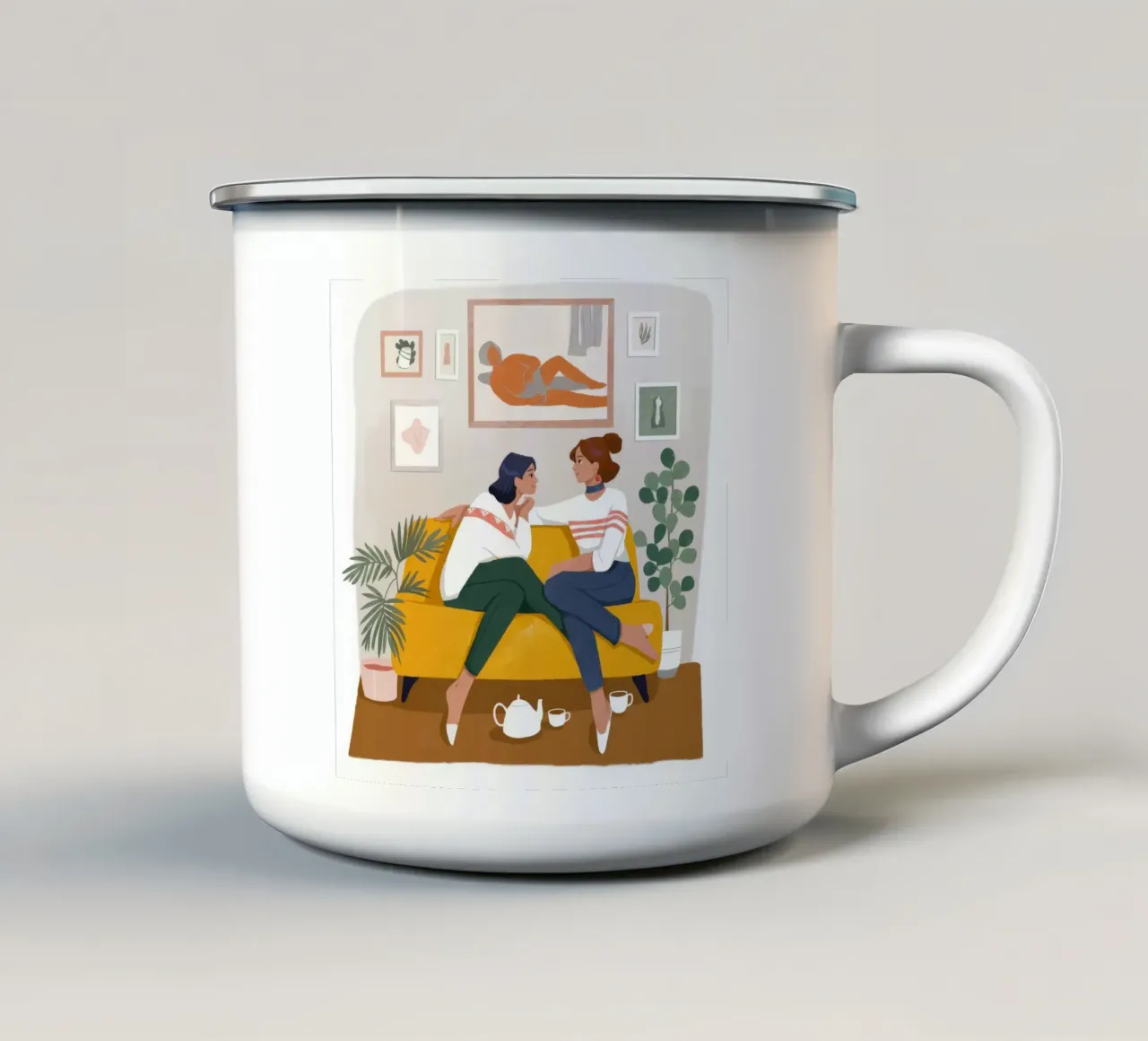 Acogedor diálogo botánico taza de esmalte de Fine Sanctuary