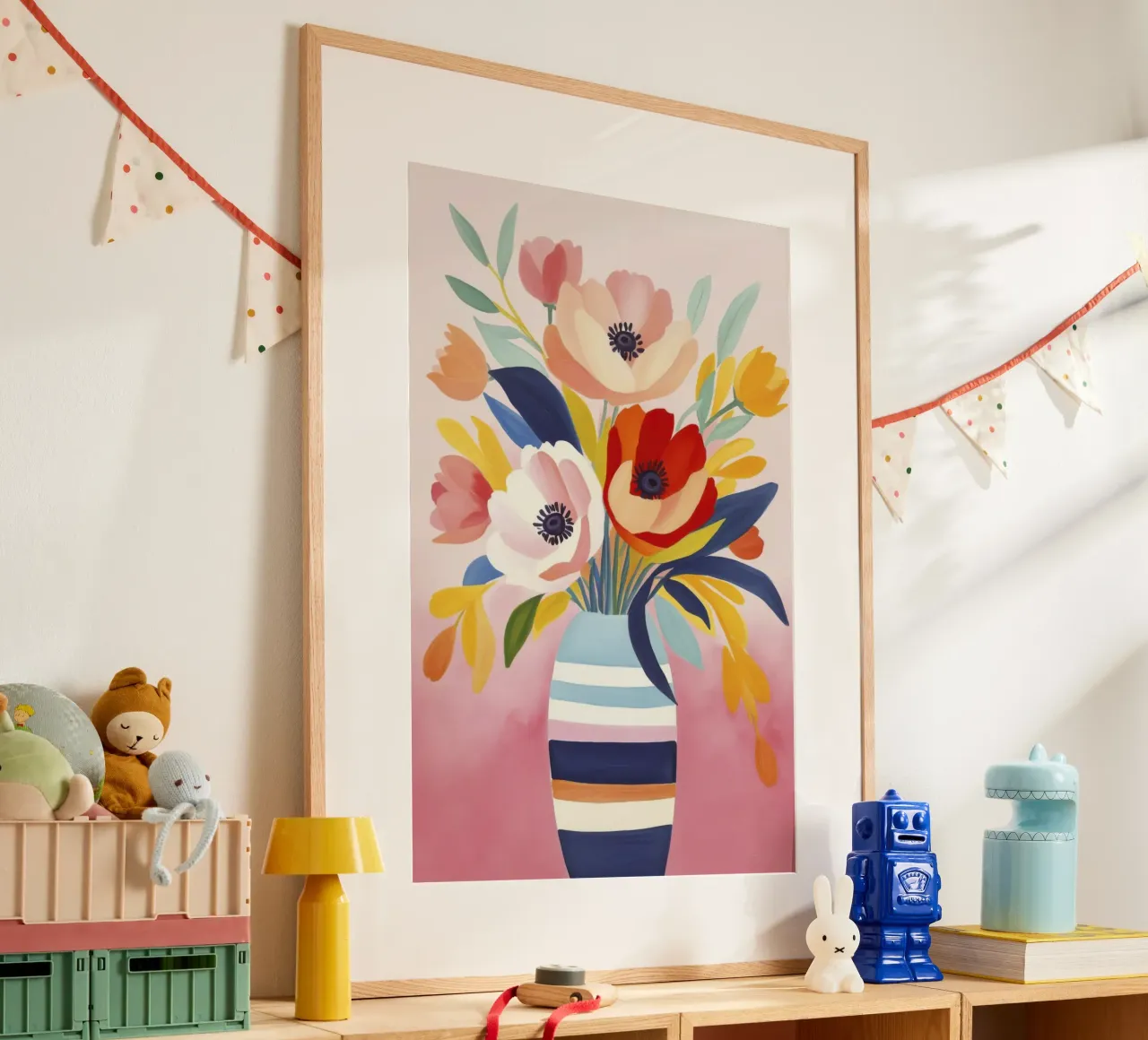 Bouquet di fiori Petali di giugno poster con telaio in alluminio da Andrea Haase Modern Home