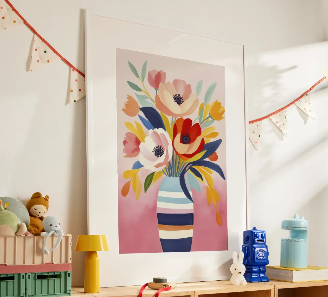 Bouquet di fiori Petali di giugno poster con telaio in alluminio da Andrea Haase Modern Home