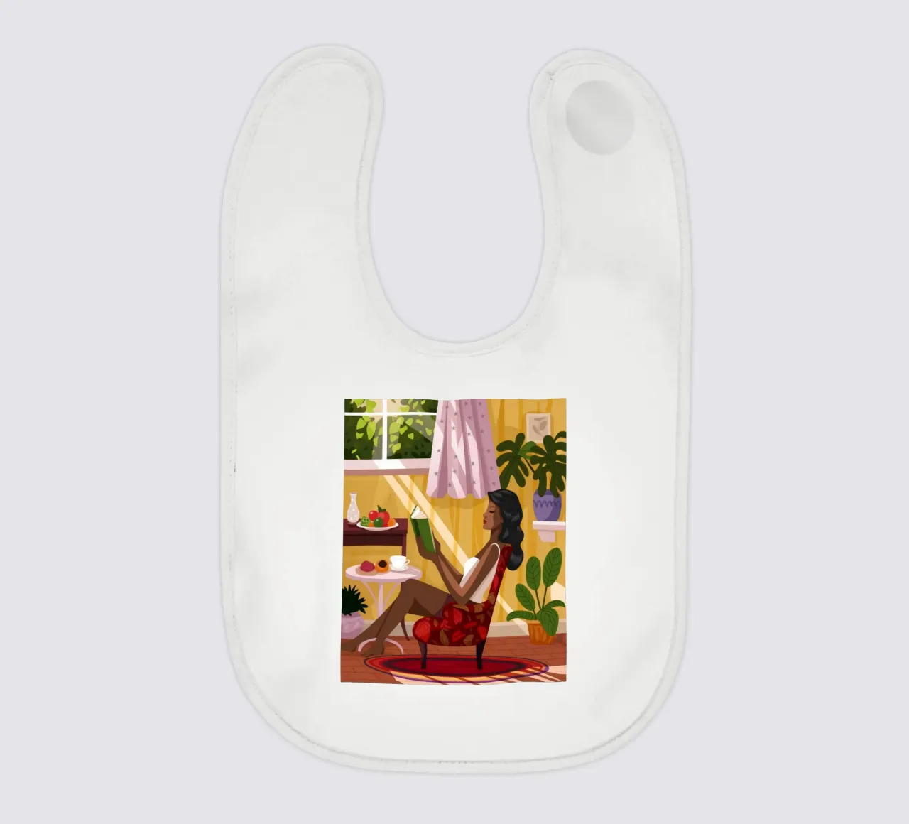 Sunlit Reading Nook baby bib by Fine Sanctuary