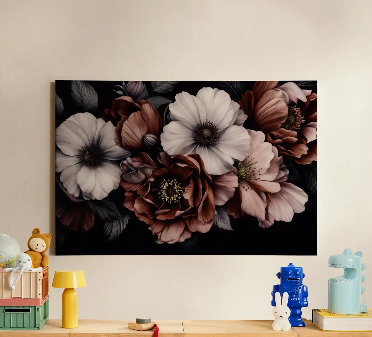 Symfonie van schemerbloemen in barokke tinten canvas met Baklijst van Andrea Haase Floral Passion
