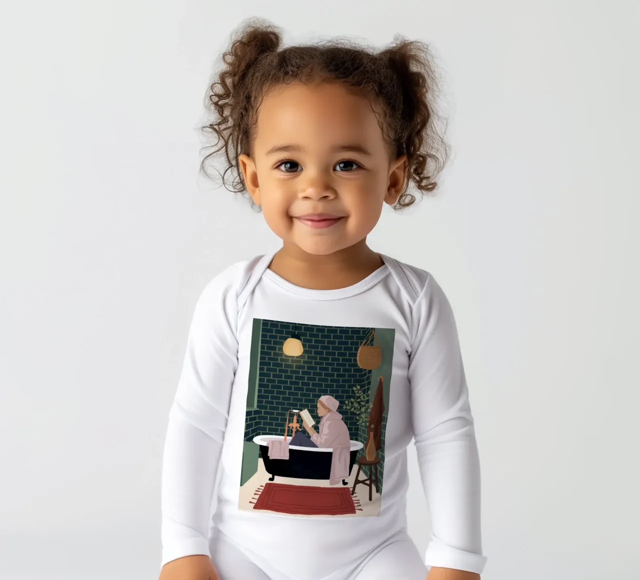 Luxurious Bath Time long-sleeve baby romper by Fine Sanctuary
