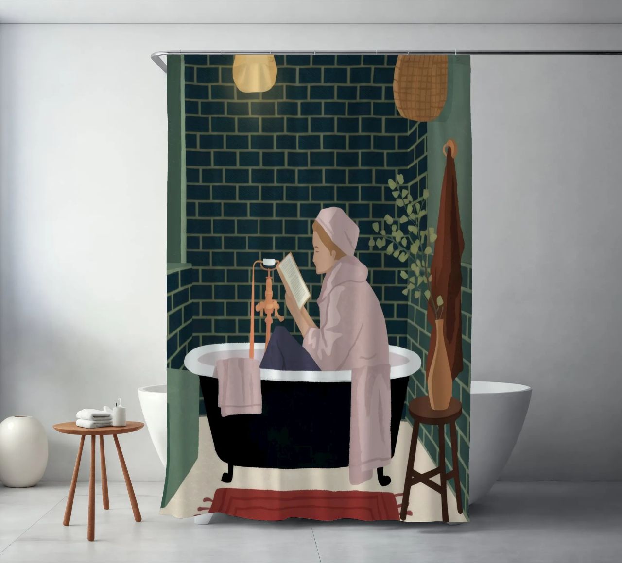 Un bagno di lusso tenda da doccia da Fine Sanctuary