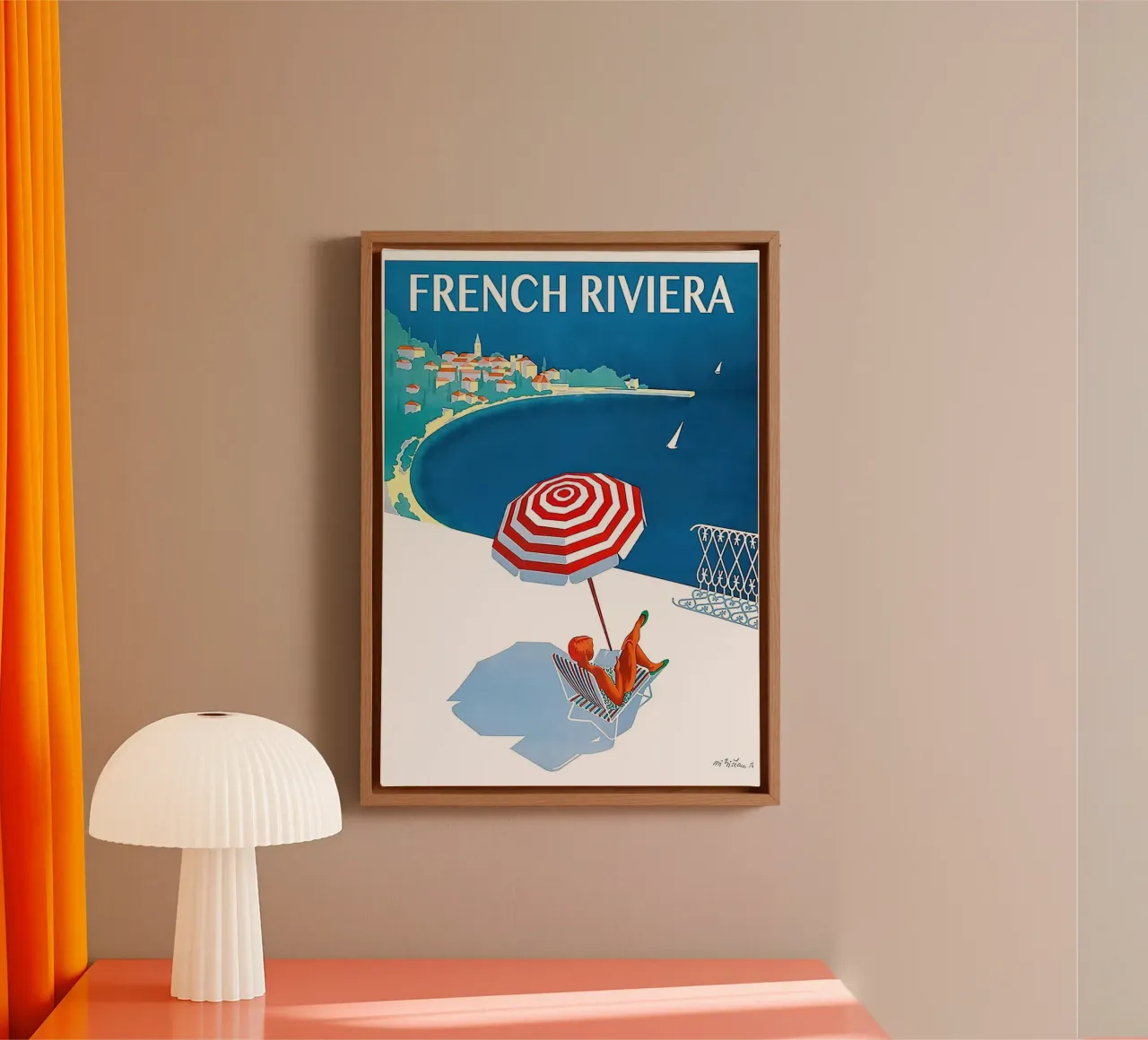 Cote D'Azure '1954 Franse Rivièra reizen canvas met Baklijst van MIa_Dispath