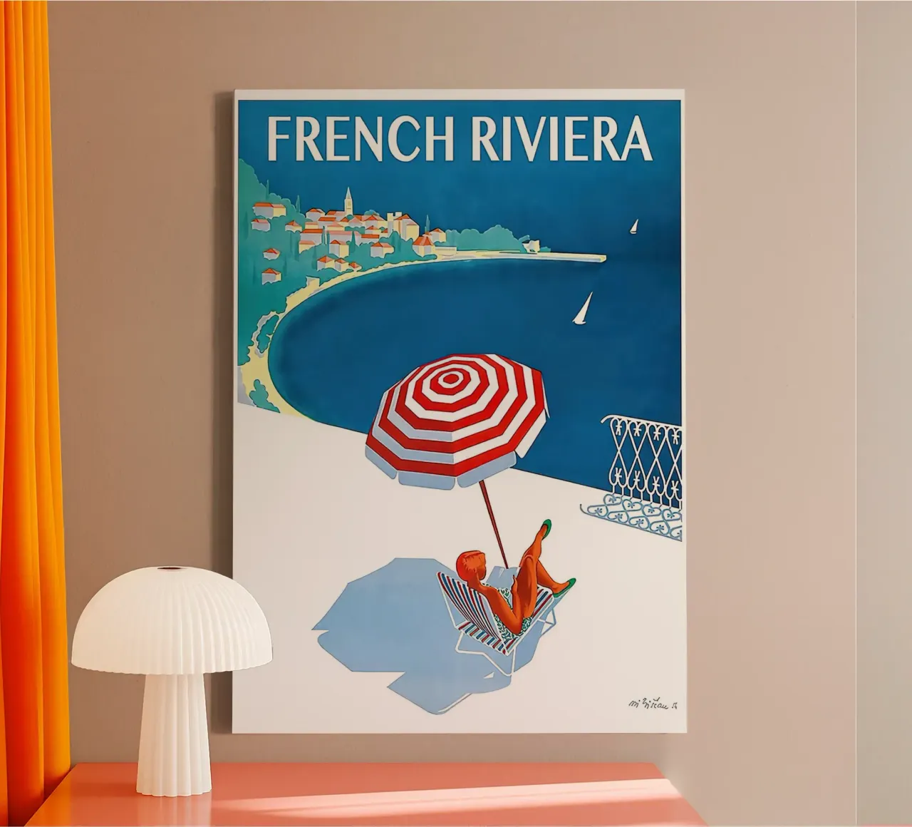 Cote D'Azure '1954 Franse Rivièra reizen canvas met Baklijst van MIa_Dispath