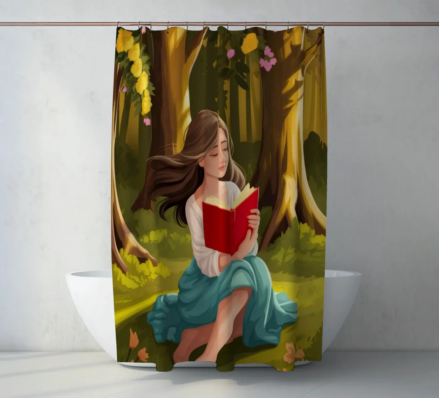 Enchanted Forest Reading Duschvorhang von Fine Sanctuary