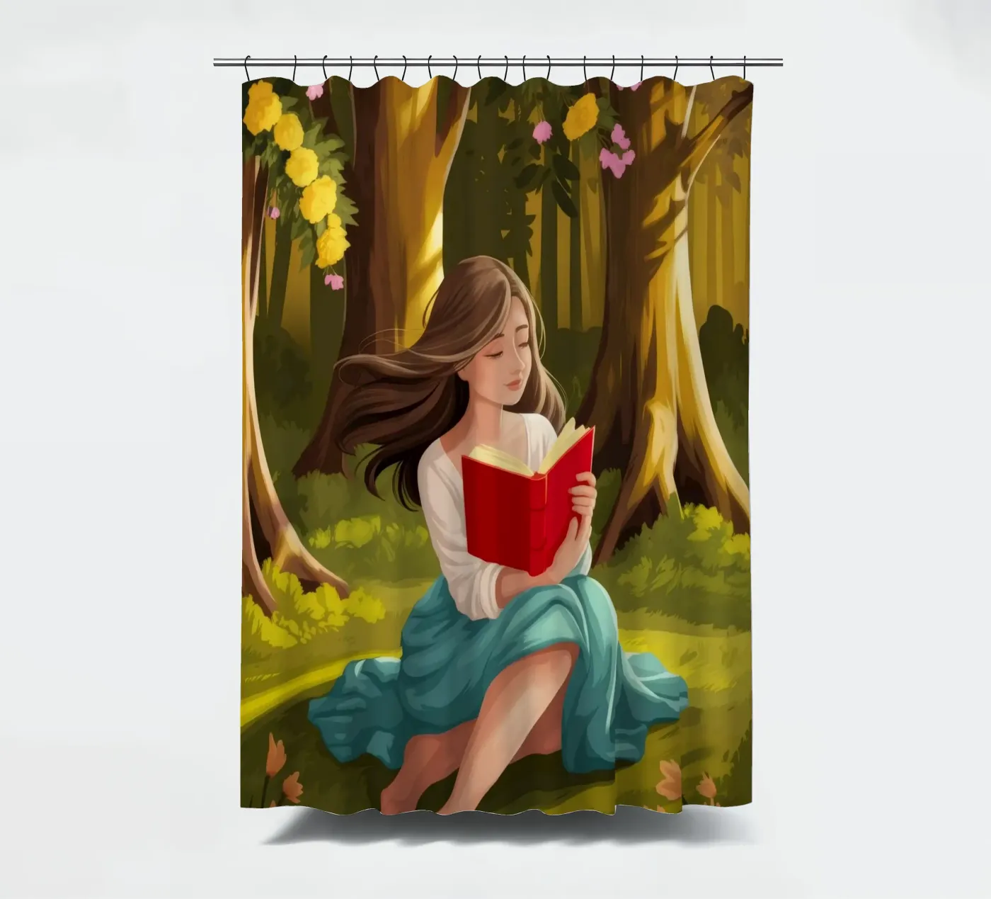 Enchanted Forest Reading Duschvorhang von Fine Sanctuary