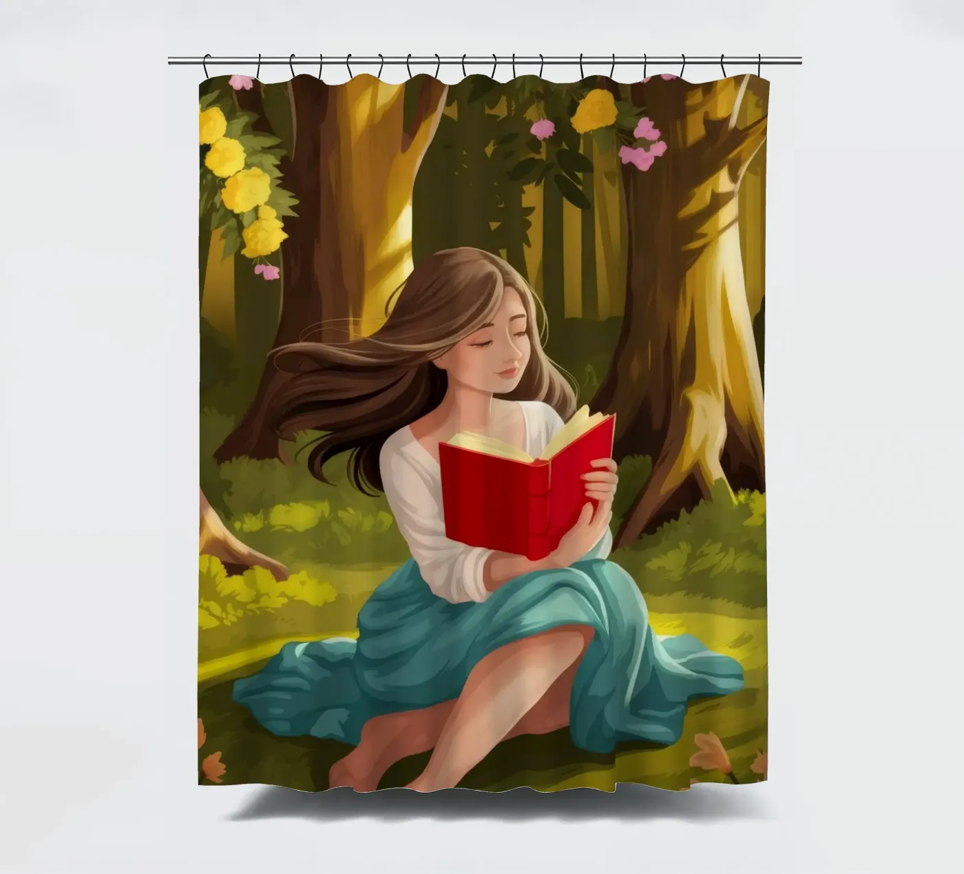 Enchanted Forest Reading Duschvorhang von Fine Sanctuary