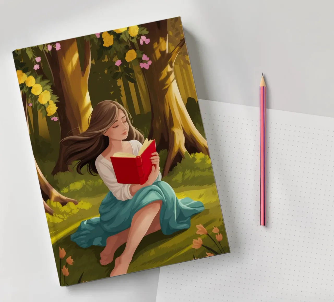 Lecture de la forêt enchantée carnet de notes de Fine Sanctuary