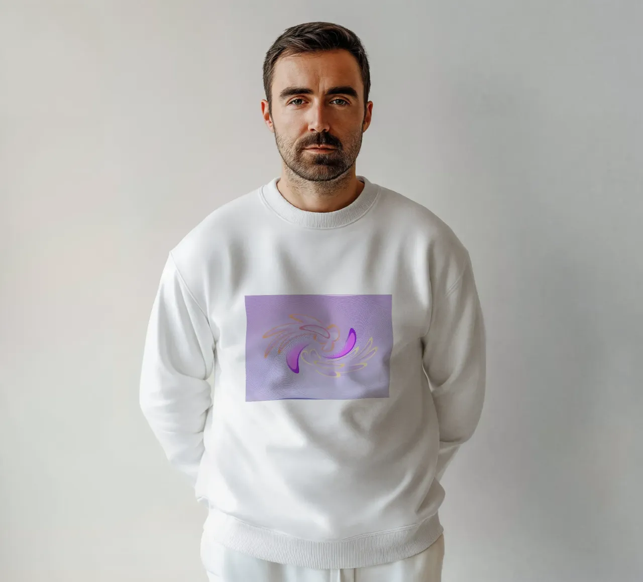 Abstract dynamic pattern in purple and orange sweatshirt by Something for you