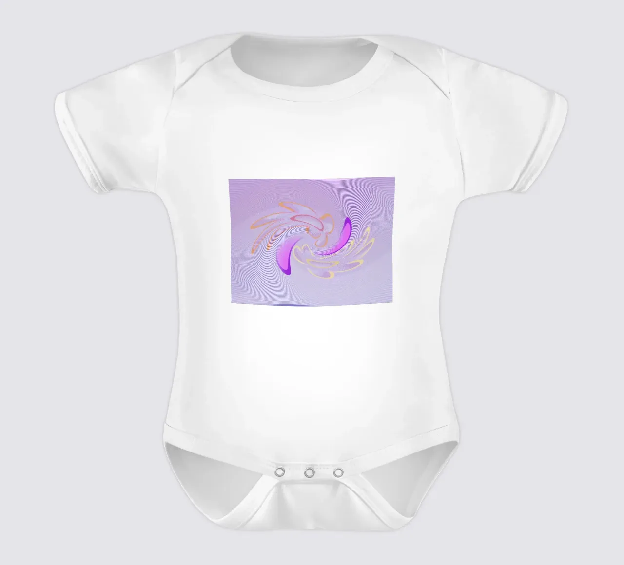 Abstract dynamic pattern in purple and orange short-sleeve baby romper by Something for you
