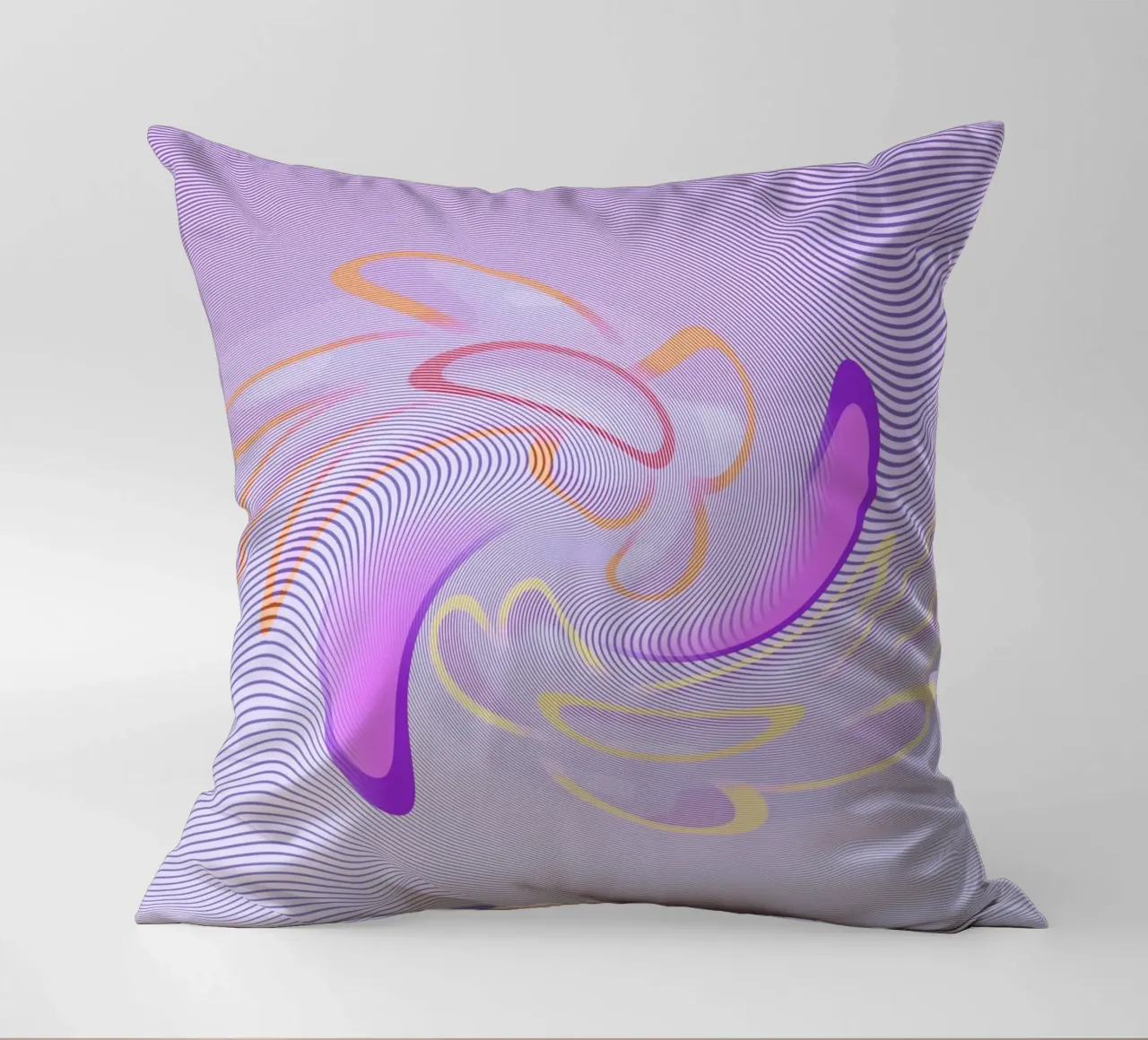 Abstract dynamic pattern in purple and orange decorative cushion by Something for you