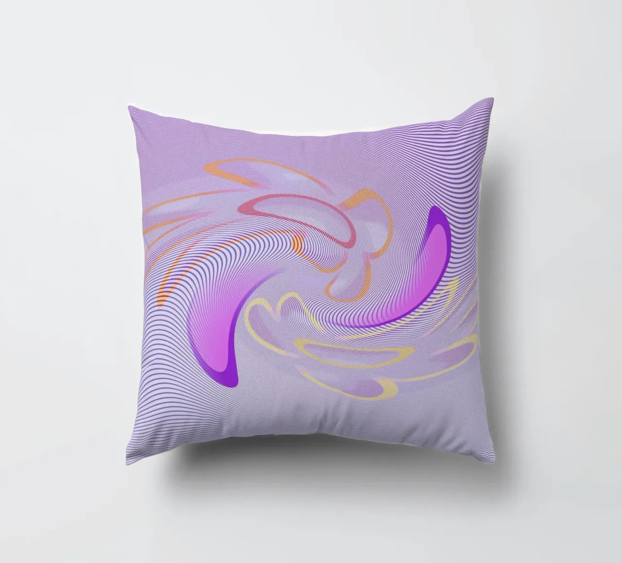 Abstract dynamic pattern in purple and orange decorative cushion by Something for you