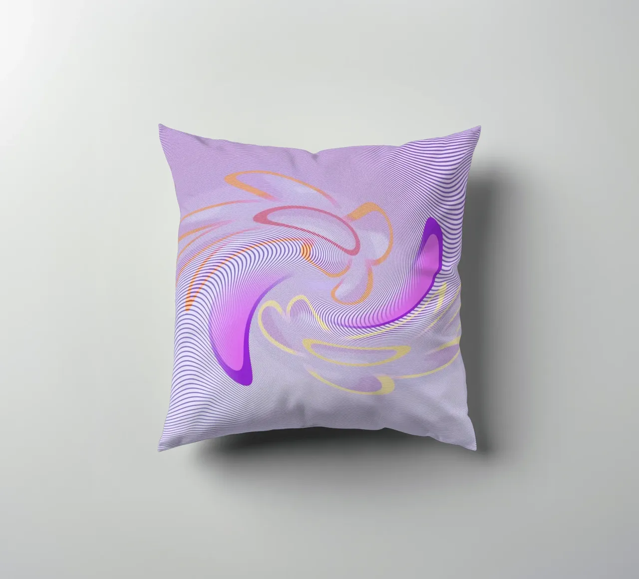 Abstract dynamic pattern in purple and orange decorative cushion by Something for you