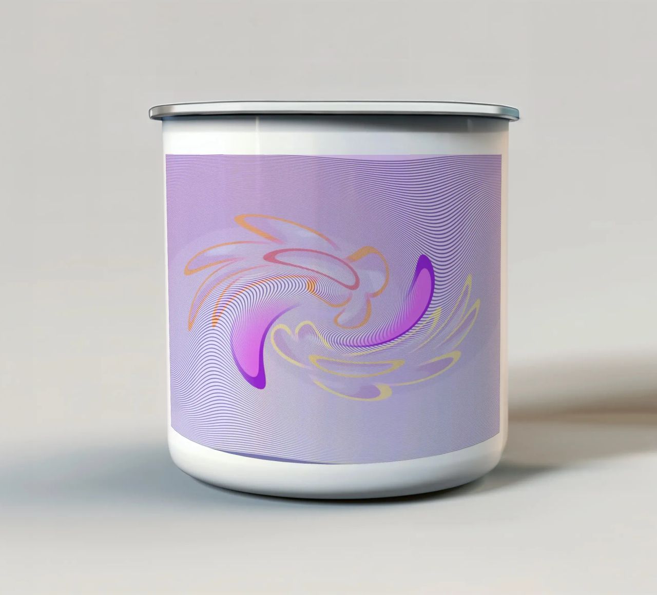 Motivo dinamico astratto in viola e arancione tazza in smalto da Something for you