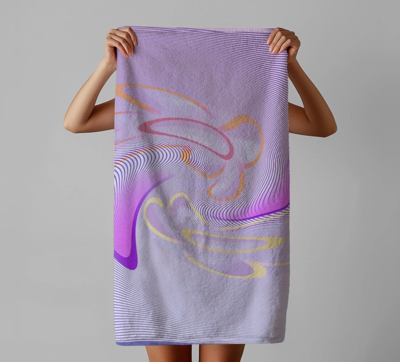 Abstract dynamic pattern in purple and orange towel by Something for you
