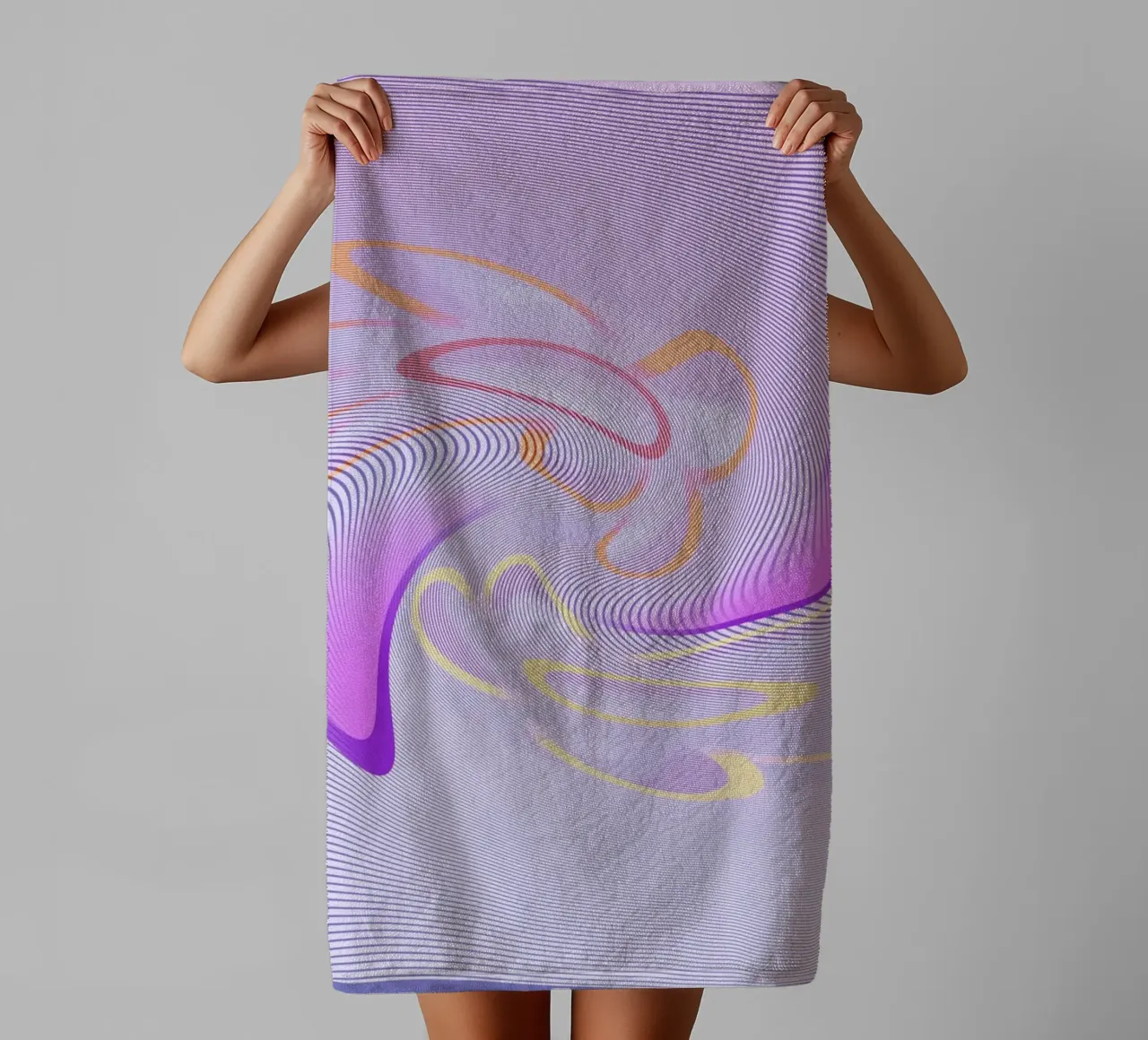 Abstract dynamic pattern in purple and orange towel by Something for you