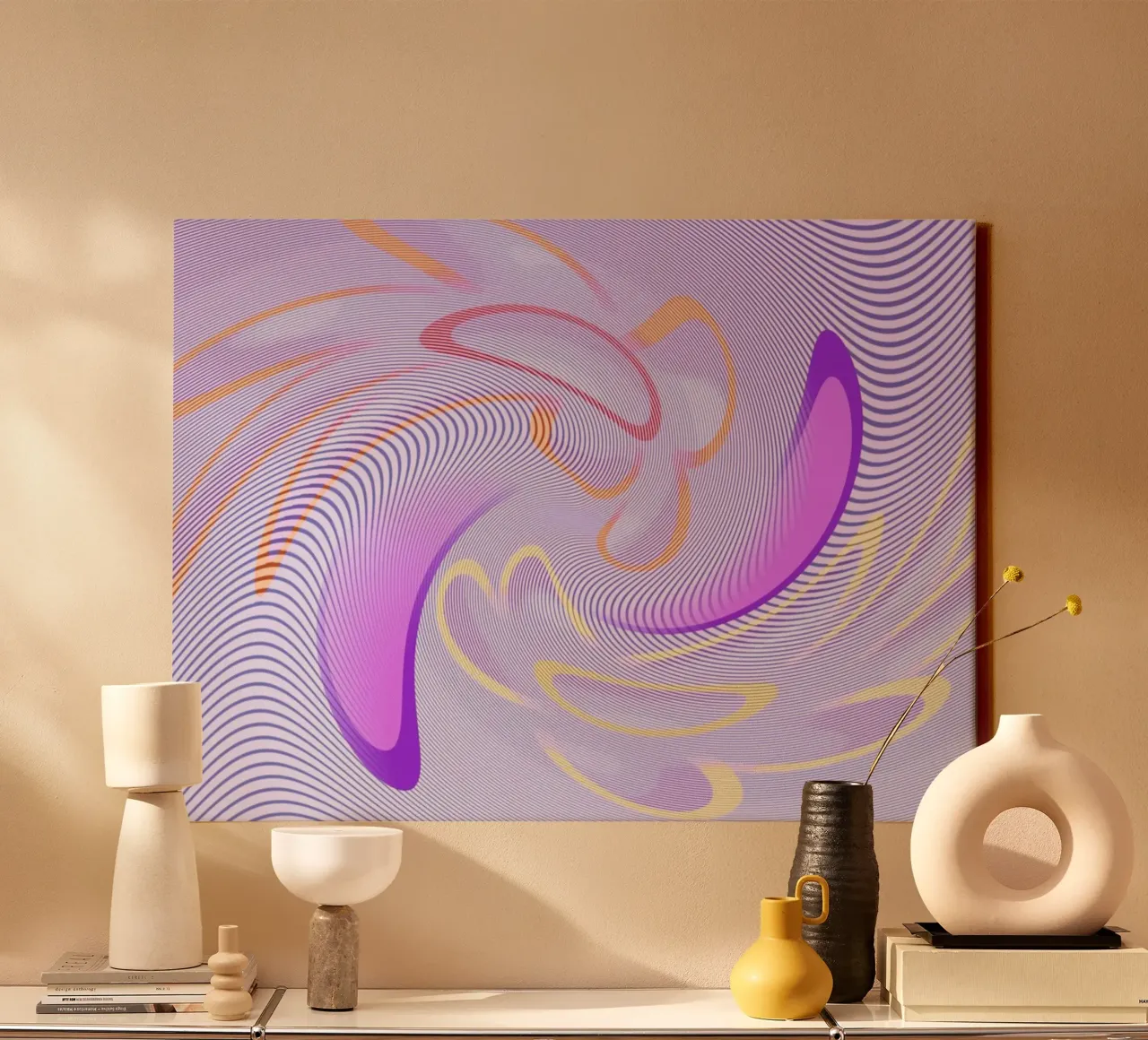 Abstract dynamic pattern in purple and orange canvas by Something for you