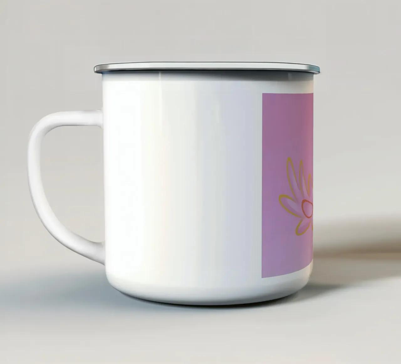 Immagine dinamica di fiori colorati in viola e arancione tazza in smalto da Something for you