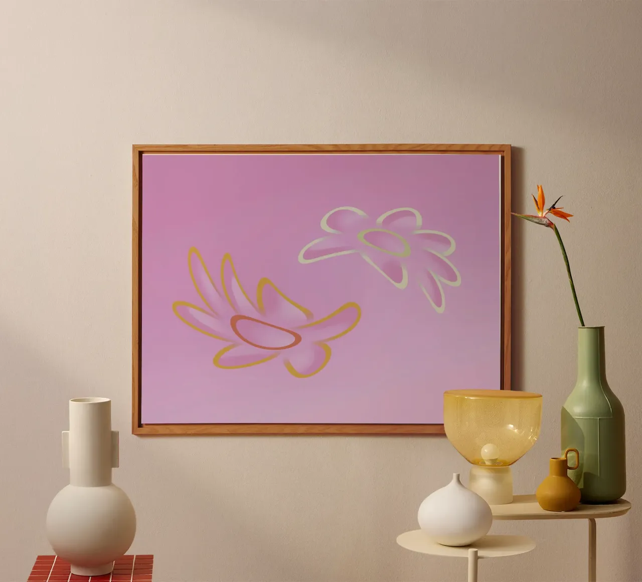 Immagine dinamica di fiori colorati in viola e arancione alluminio dibond da Something for you