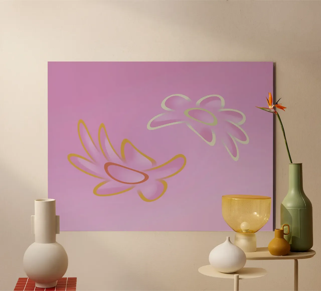 Immagine dinamica di fiori colorati in viola e arancione alluminio dibond da Something for you