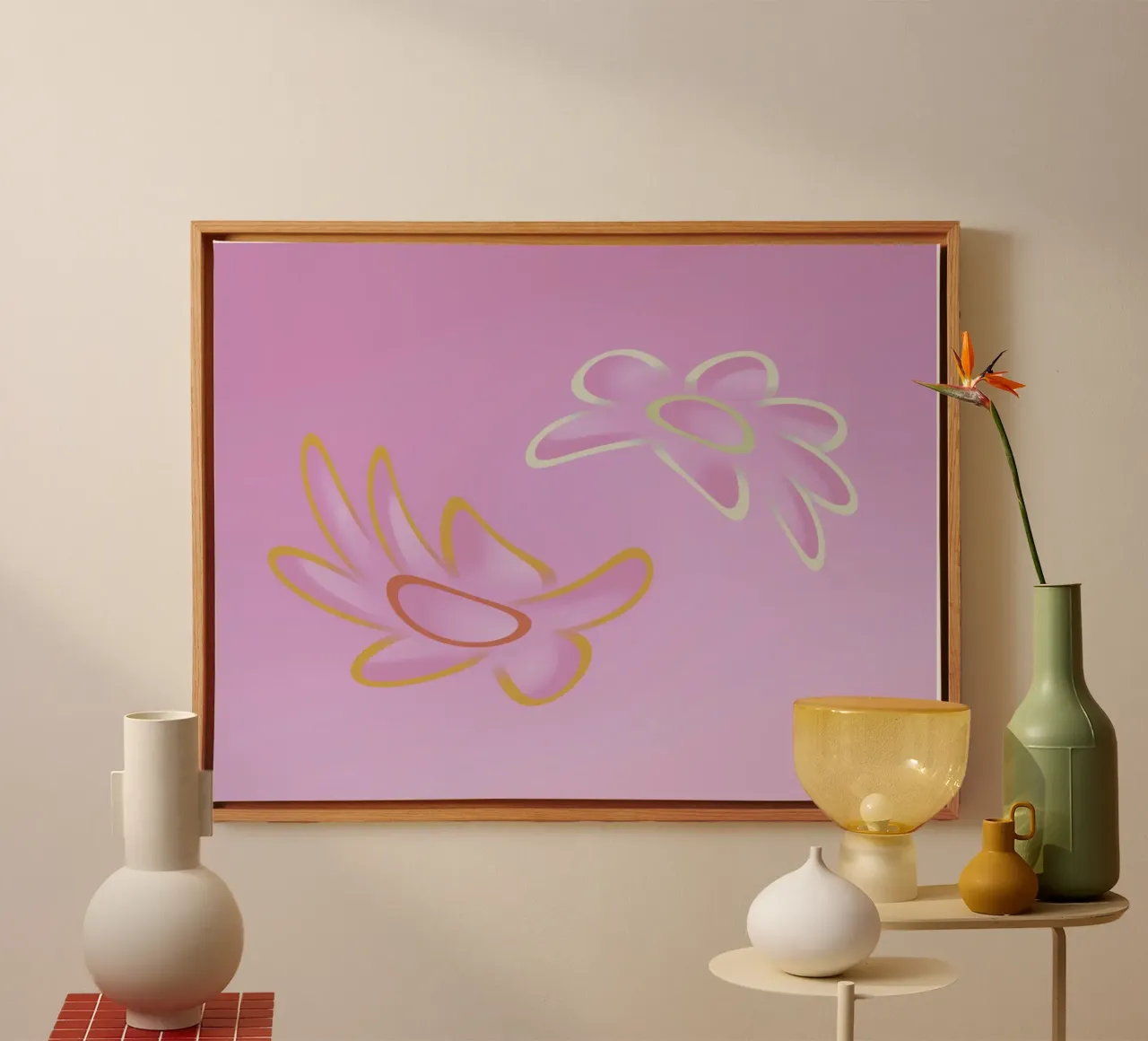 Immagine dinamica di fiori colorati in viola e arancione tela con Cornice a cassetta da Something for you