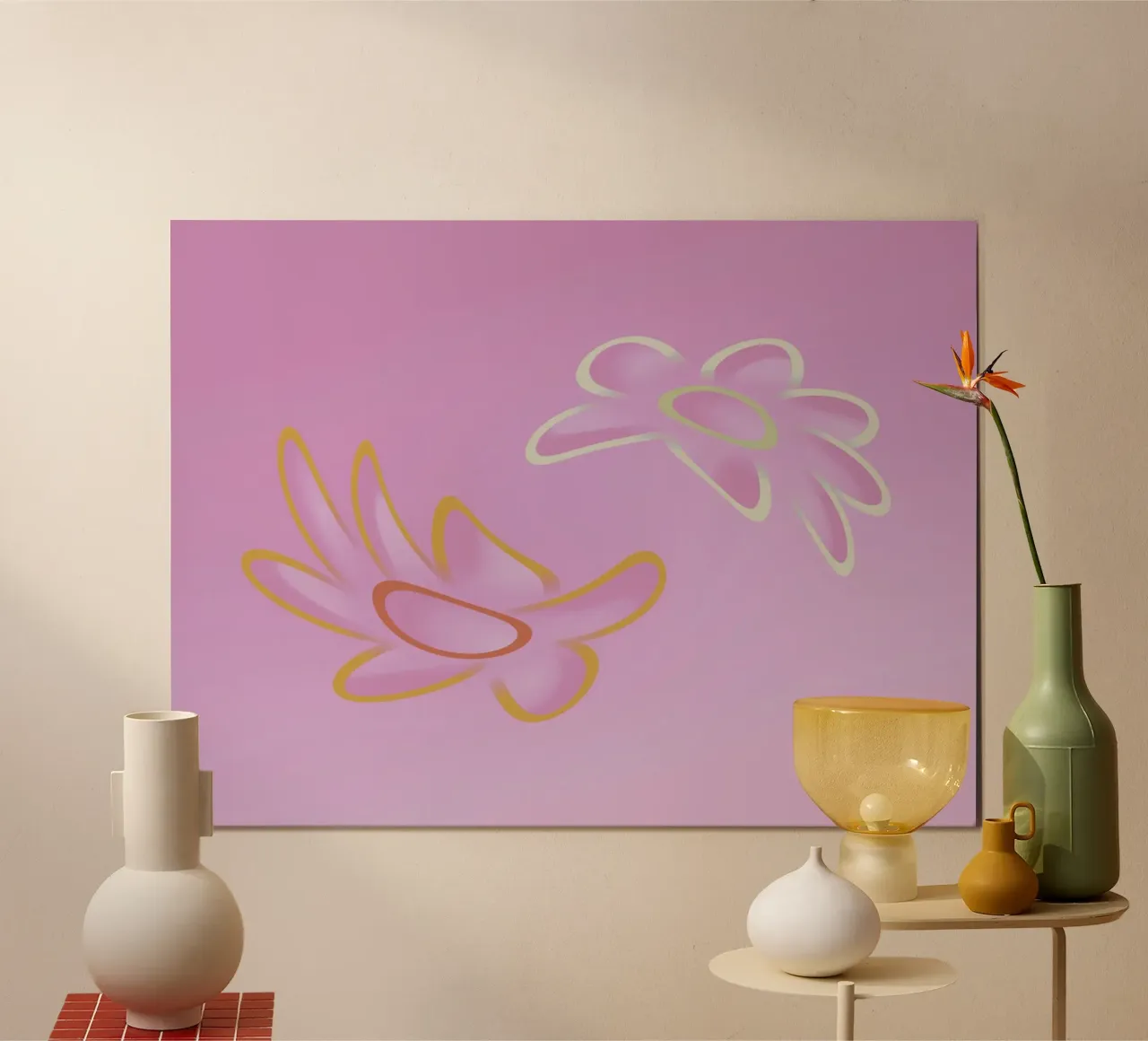 Immagine dinamica di fiori colorati in viola e arancione carta hahnemühle da Something for you