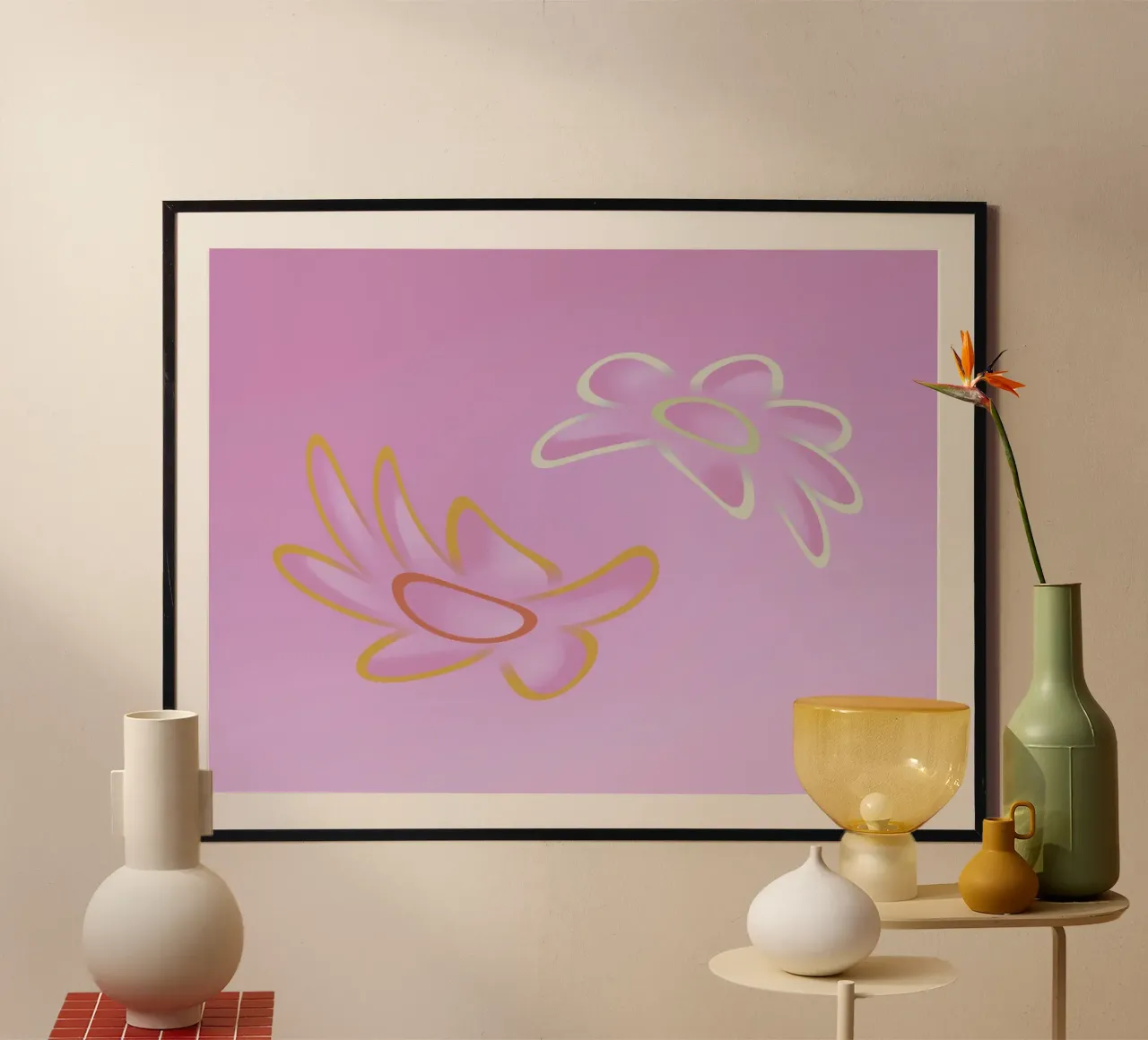 Immagine dinamica di fiori colorati in viola e arancione carta hahnemühle da Something for you