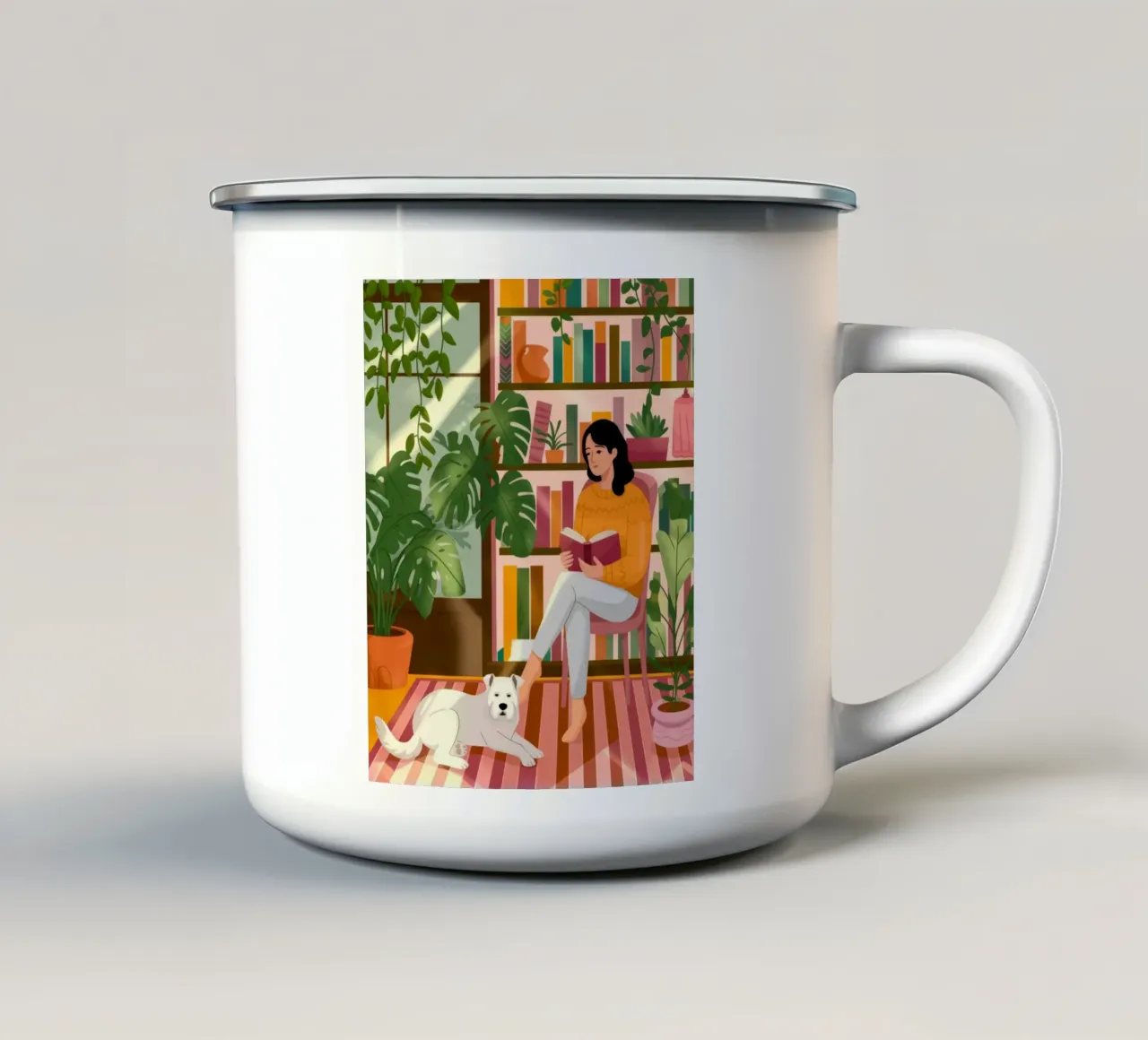 Momento di pace in biblioteca tazza in smalto da Fine Sanctuary