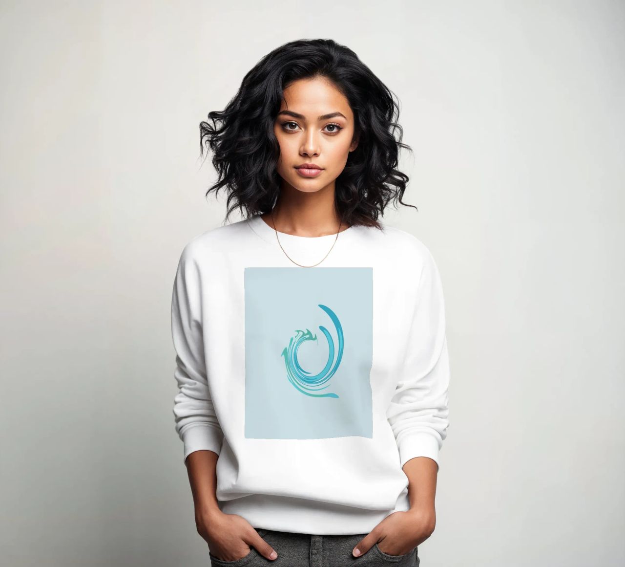 Abstract dynamic swirl pattern in blue sweatshirt by Something for you