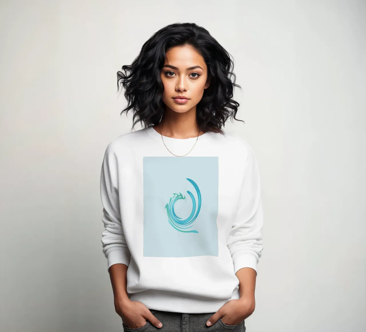 Abstract dynamic swirl pattern in blue sweatshirt by Something for you